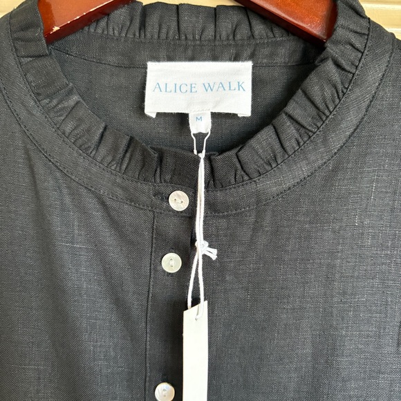 NWT Alice Walk Black 100% Linen Tiered Long Sleeve Midi Dress M - Picture 5 of 6